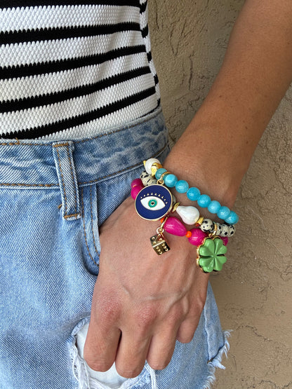 Custom gemstone charm bracelet with choice of stones by AVINZIA — handmade coastal jewelry