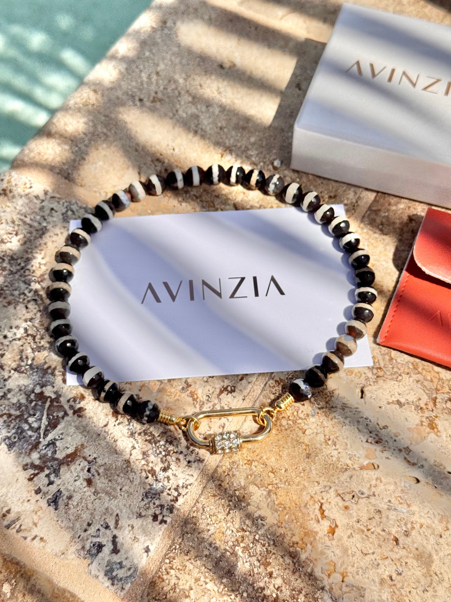 B&W Agate Carabiner Necklace