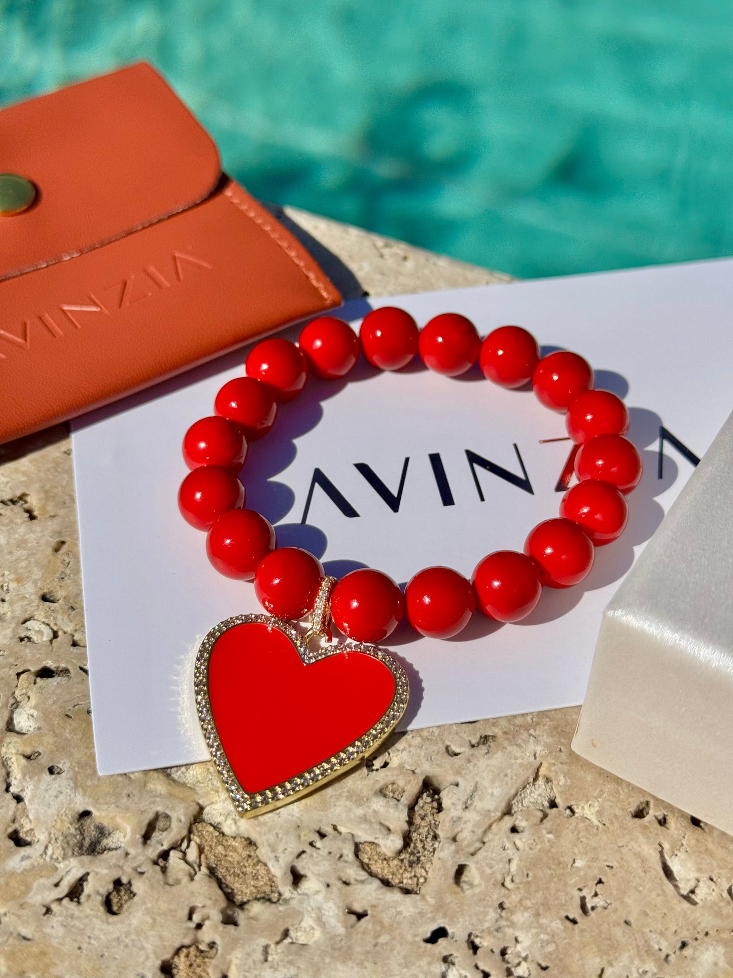 Red Jade with Pavé Heart Charm Bracelet