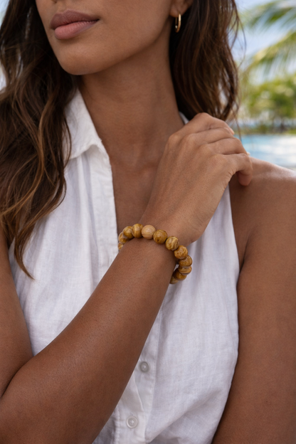 Tigerskin beaded bracelet with golden brown striped stone by AVINZIA