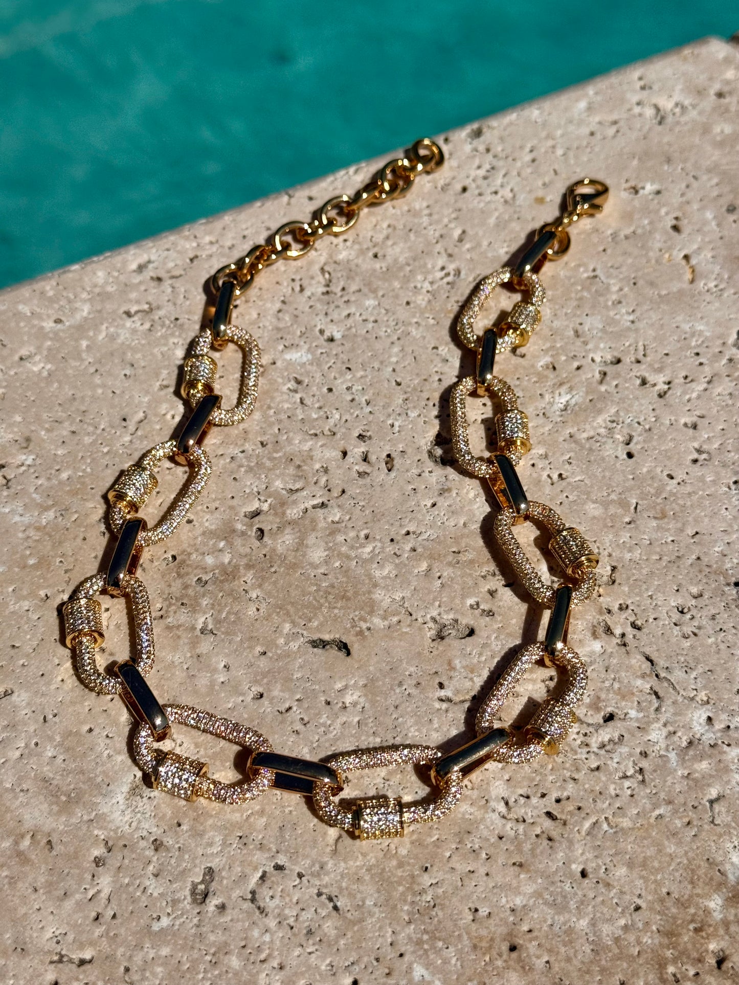 Gold Pave Carabiner Necklace
