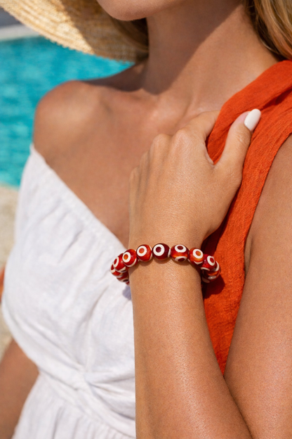 Brown Tibetan eye agate bracelet with faceted stone beads by AVINZIA