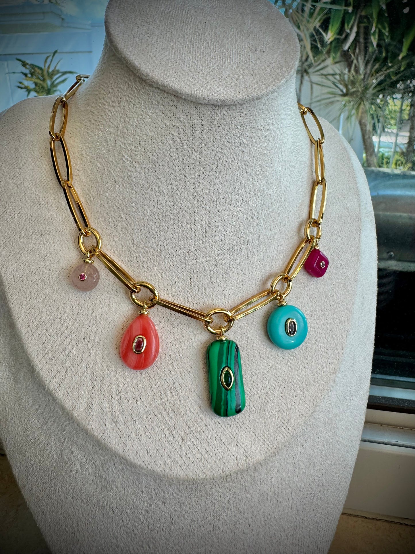Colorful Gemstone Charm Chain