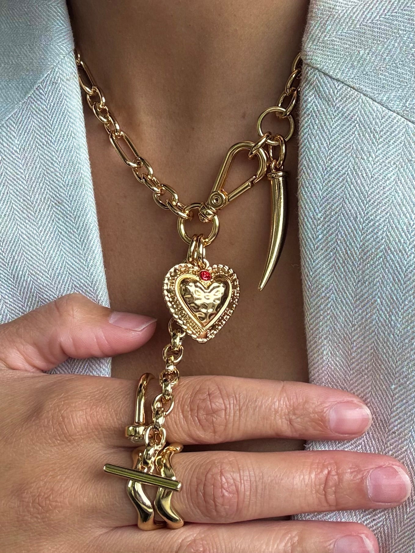 T Bar Heart Necklace Charm