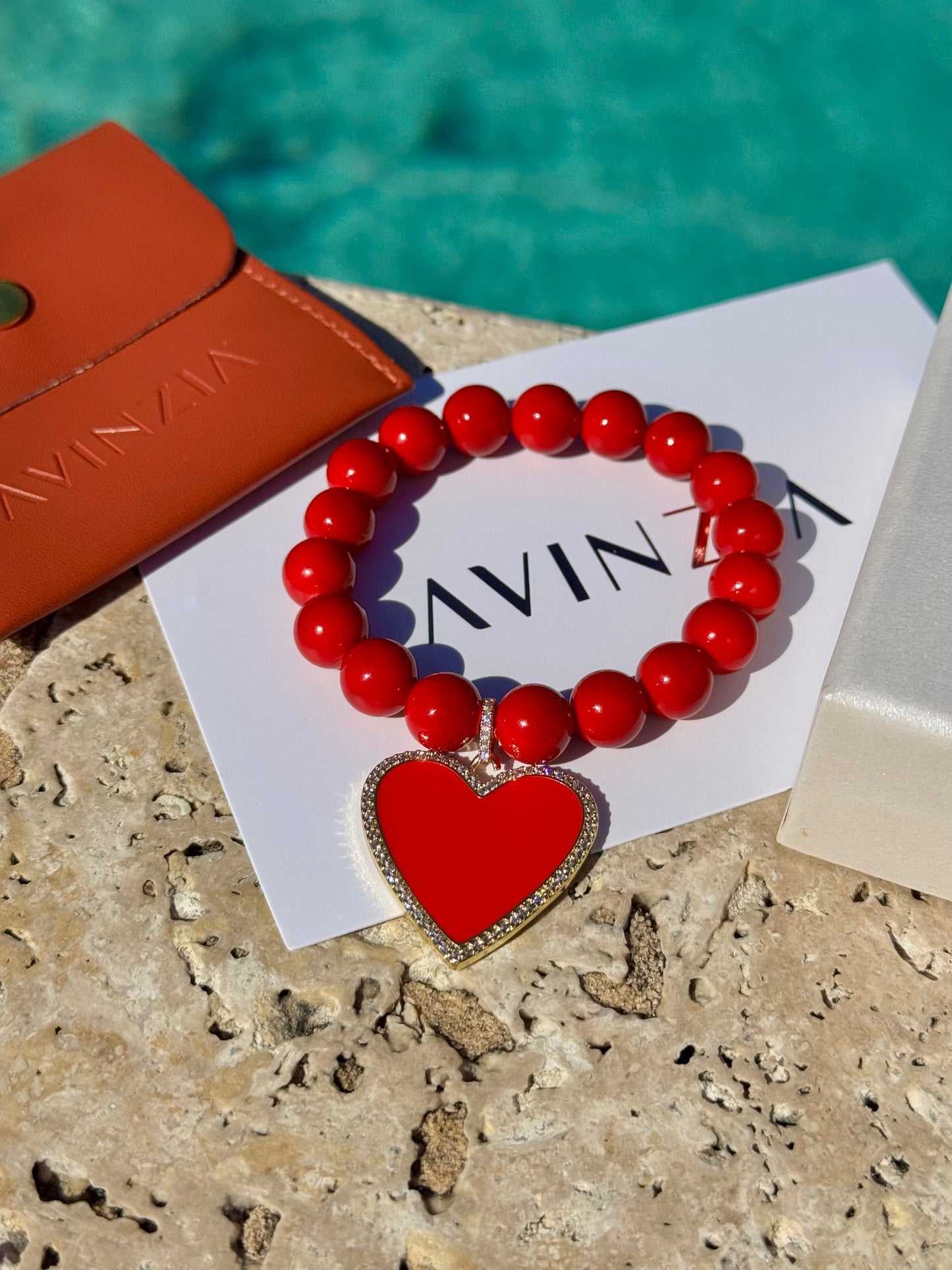 Red Jade with Pavé Heart Charm Bracelet