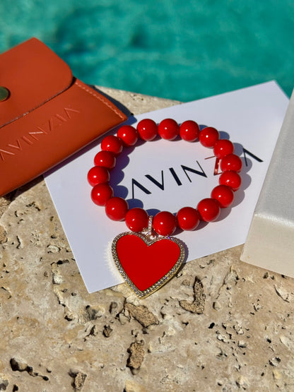 Handmade red jade bead bracelet with pavé heart – AVINZIA