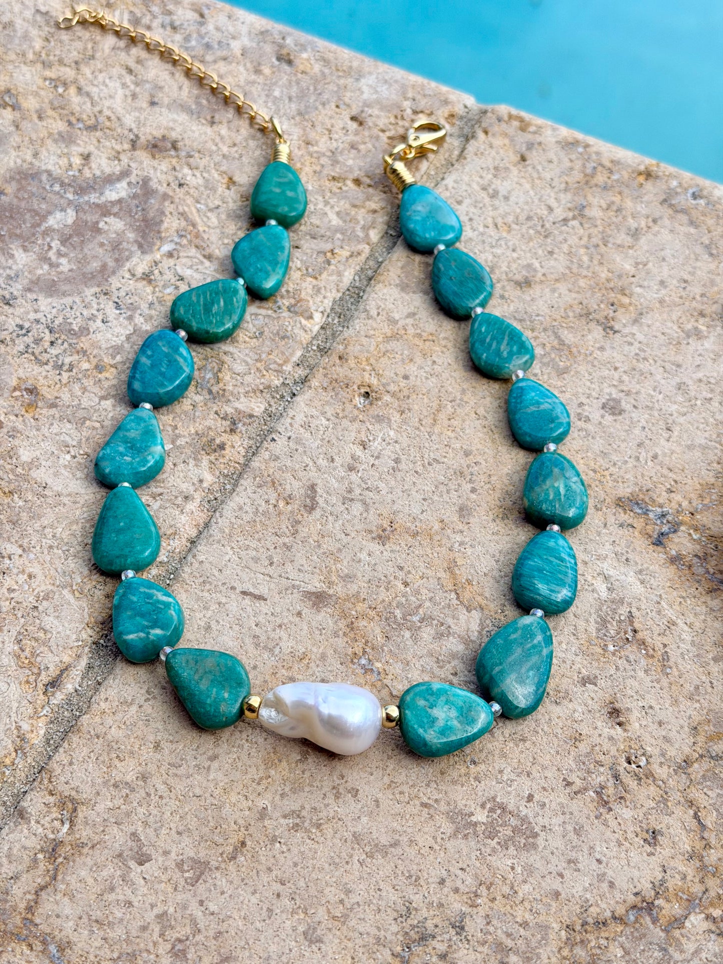 Natural Amazonite Baroque Pearl Necklace