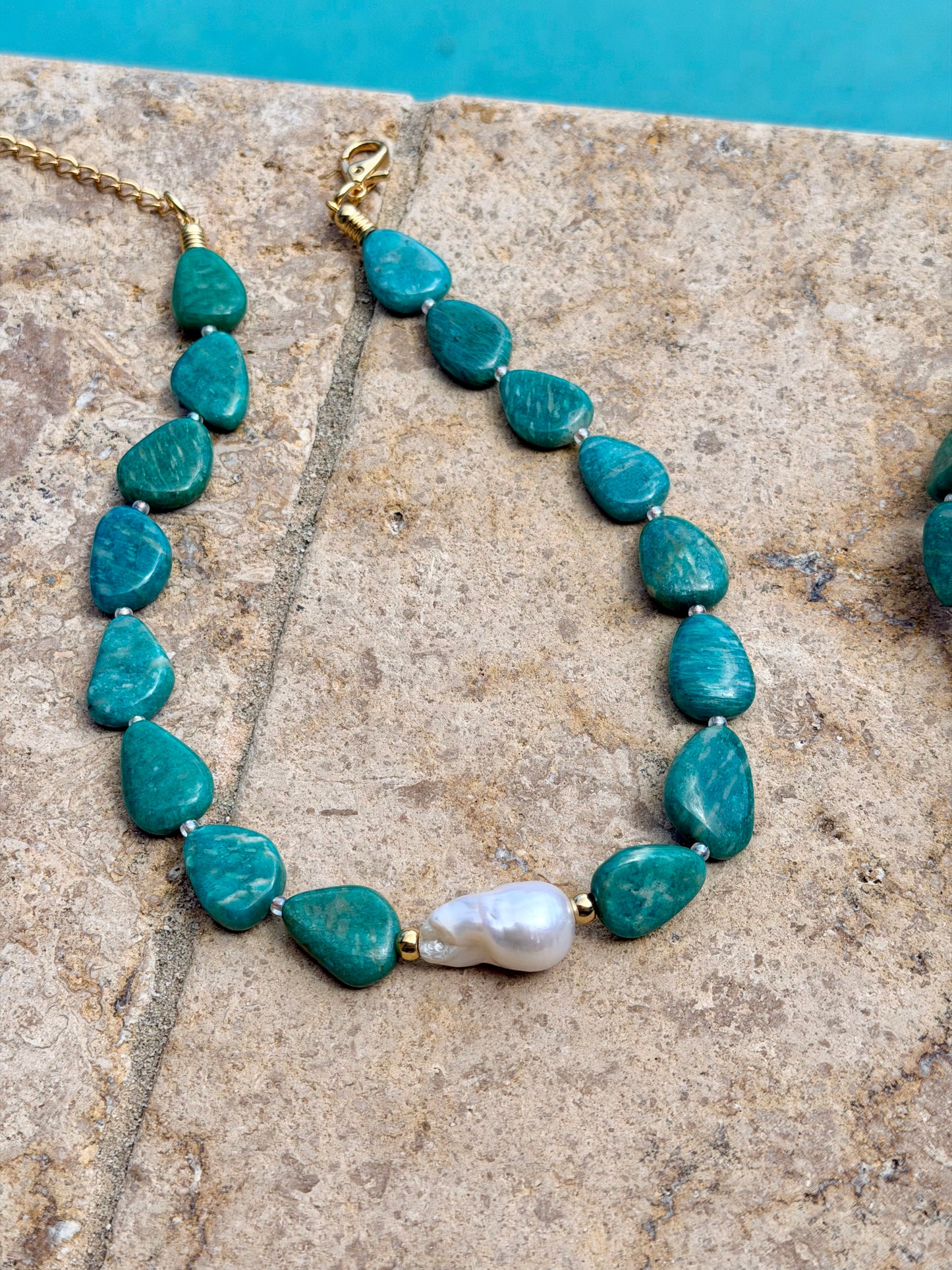 Natural Amazonite Baroque Pearl Necklace
