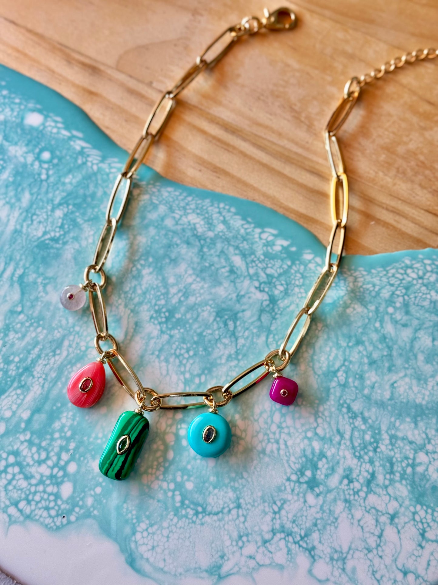 Colorful Gemstone Charm Chain