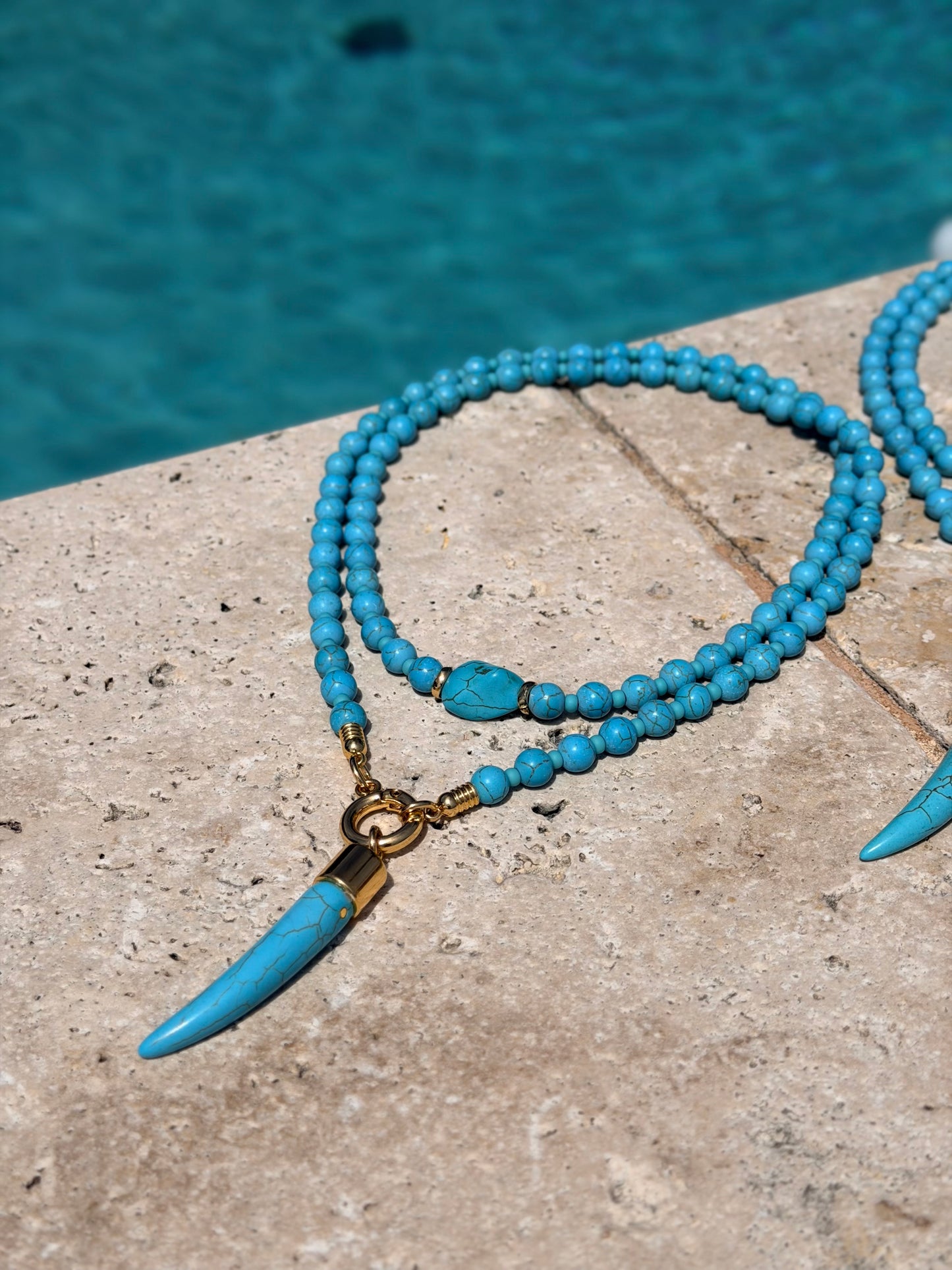 Turquoise Tusk Wrap or Long Necklace