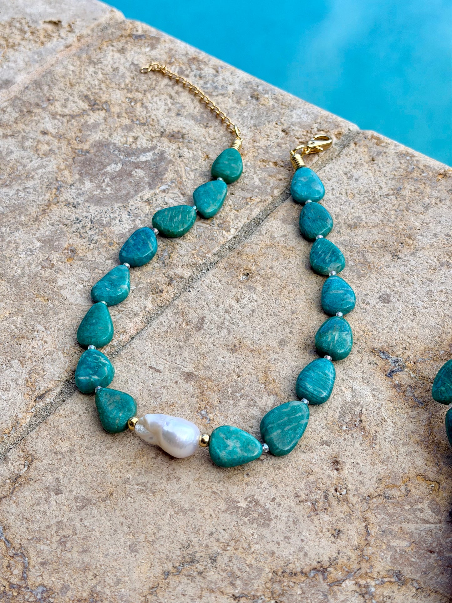 Natural Amazonite Baroque Pearl Necklace