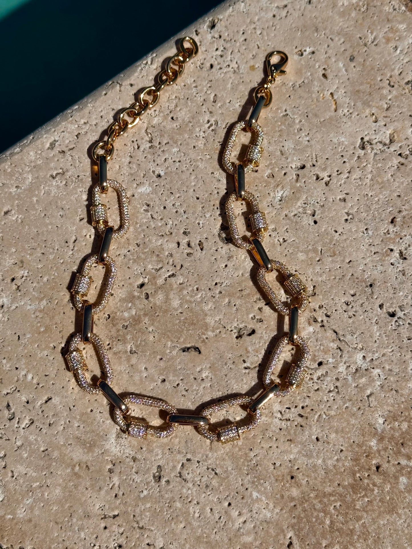 Gold Pave Carabiner Necklace