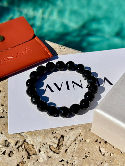 Faceted black onyx stretch bracelet by AVINZIA
