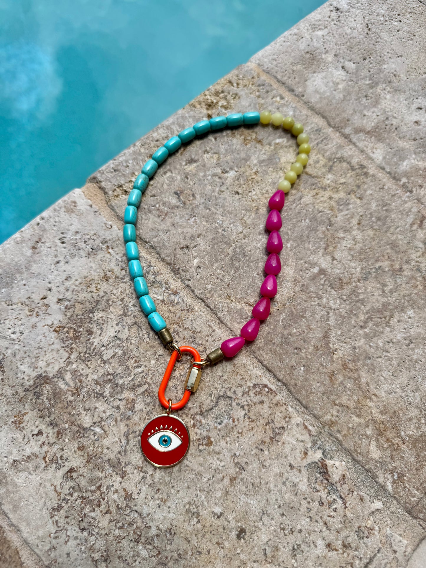 Red Evil Eye Carabiner Necklace