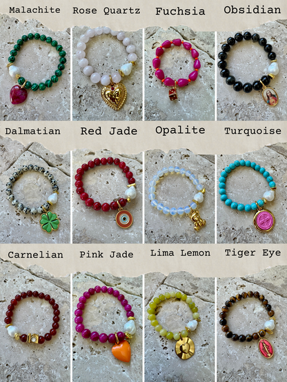 Custom gemstone charm bracelet with choice of stones by AVINZIA — handmade coastal jewelry