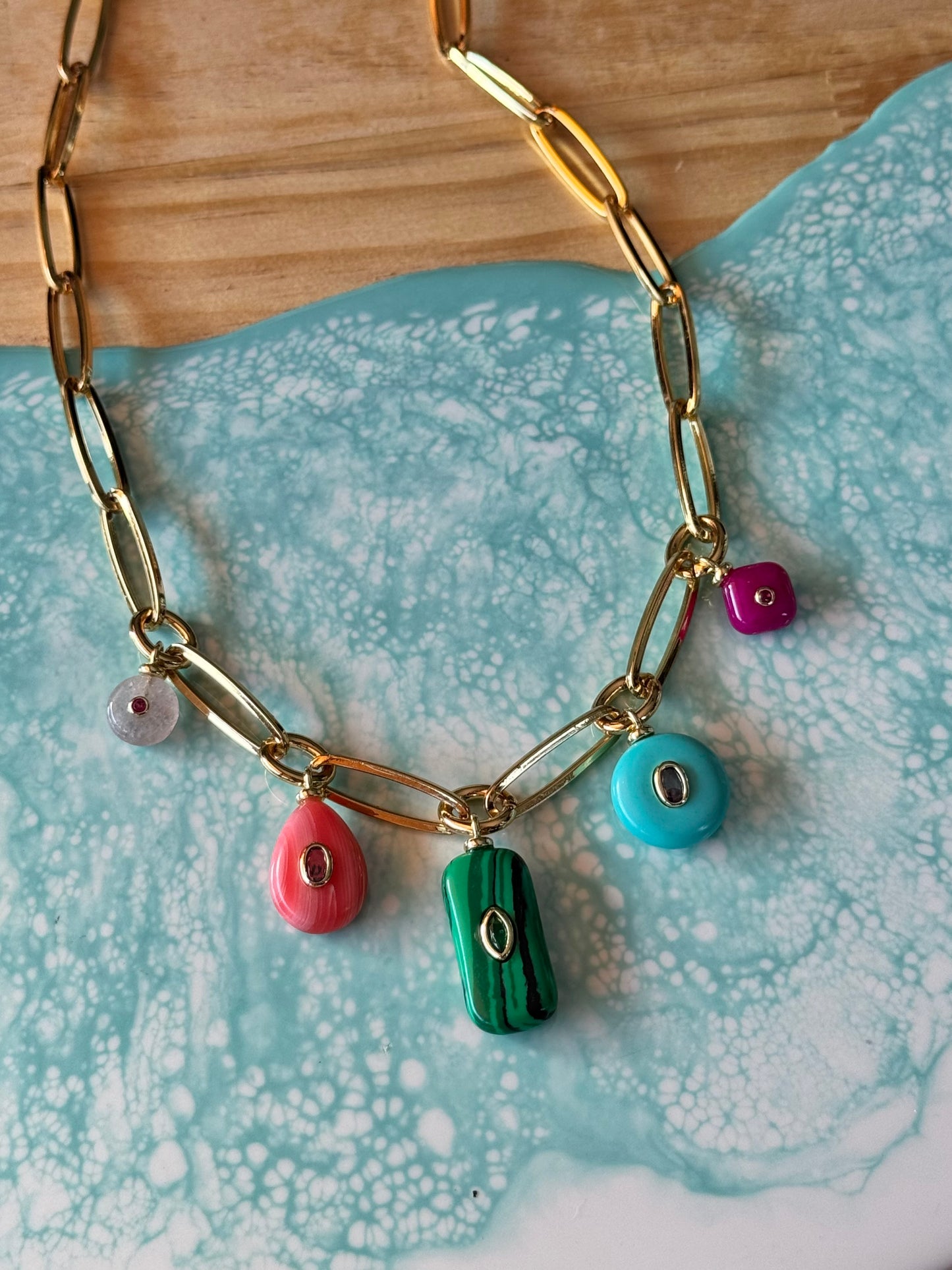 Colorful Gemstone Charm Chain