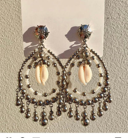 Beaded chandelier earrings in turquoise or silver tones — AVINZIA handmade jewelry