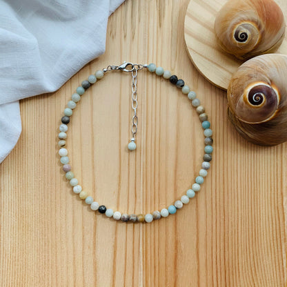 Sea-green amazonite choker necklace in gold finish