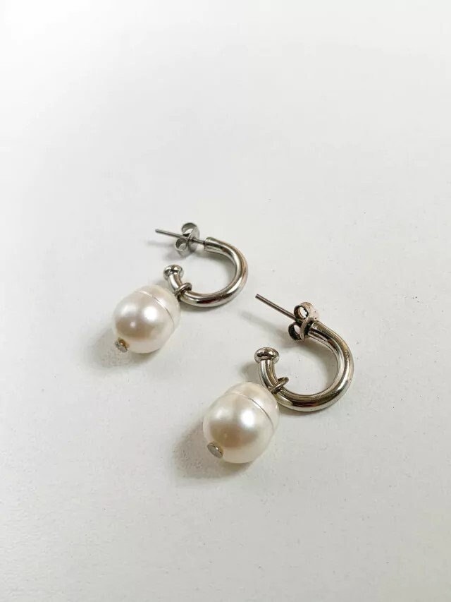 18K Gold Filled Pearl Earrings | Handmade Fresh Water Pearl Earrings Gold Hoop Earrings Vintage Drop Earrings Steel Dangle Earrings