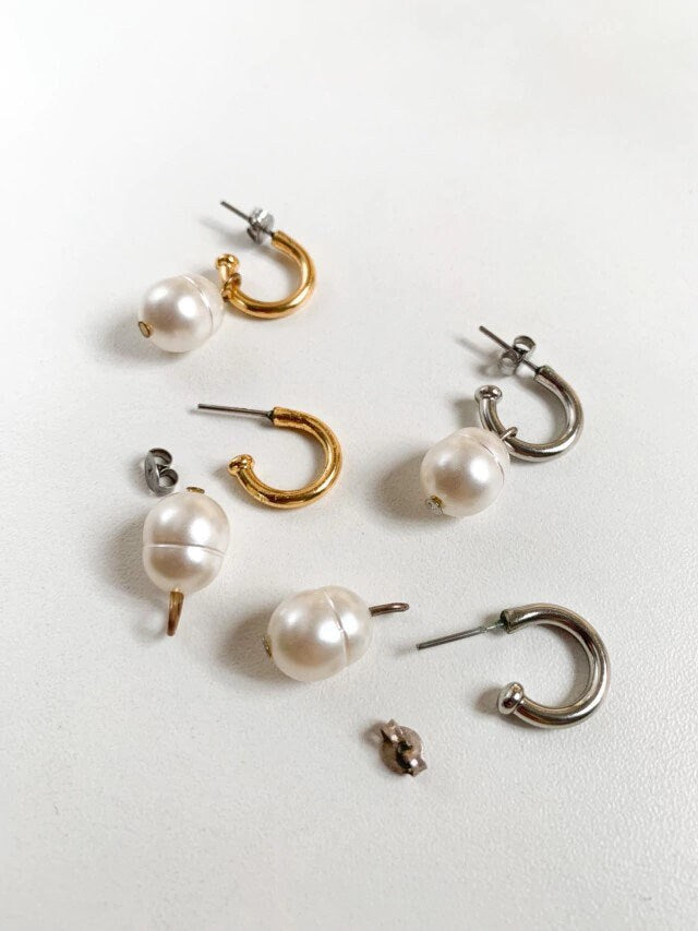 18K Gold Filled Pearl Earrings | Handmade Fresh Water Pearl Earrings Gold Hoop Earrings Vintage Drop Earrings Steel Dangle Earrings