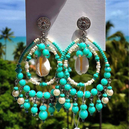 Beaded chandelier earrings in turquoise or silver tones — gift-ready handmade jewelry by AVINZIA