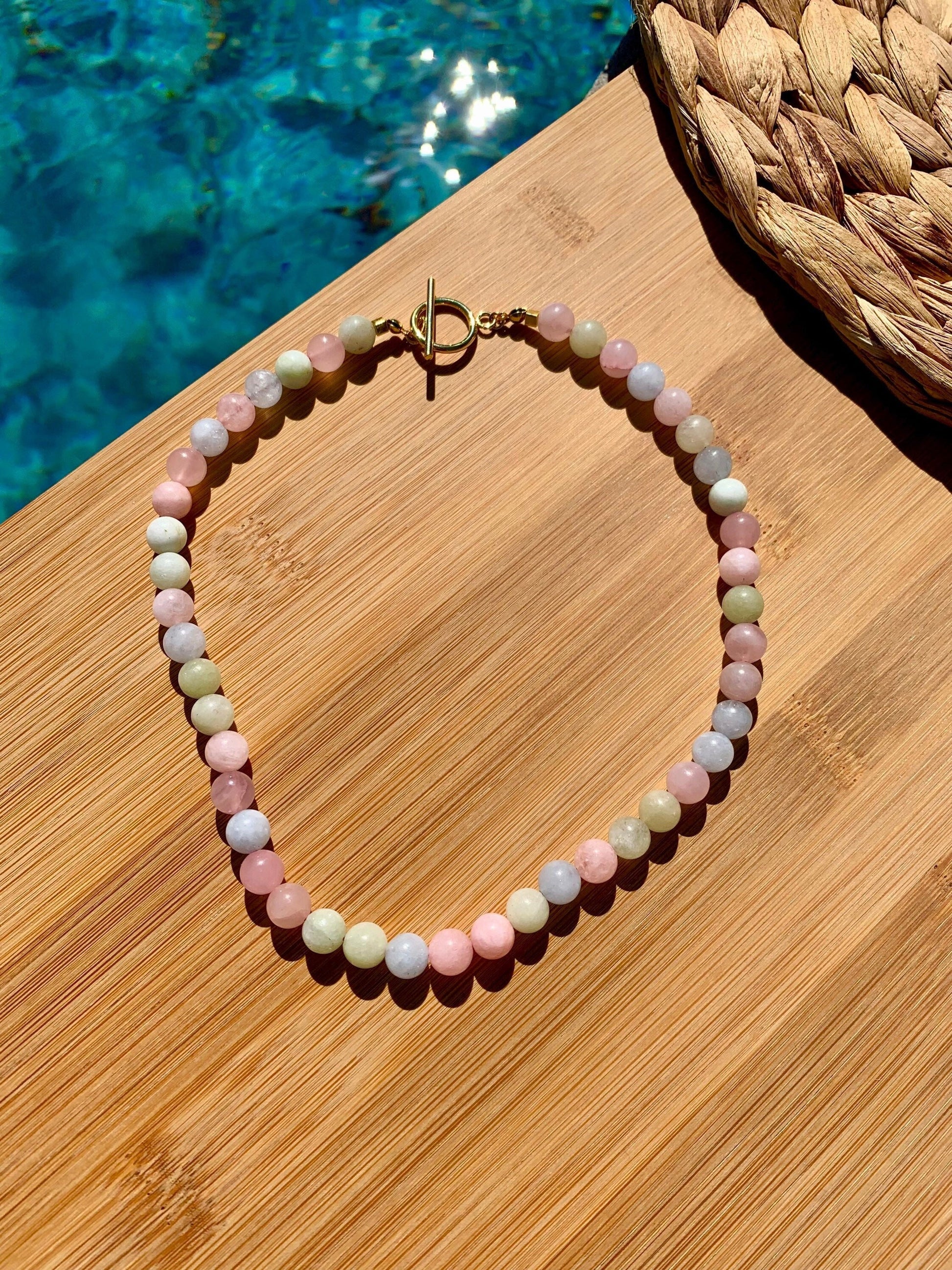 Morganite gemstone beaded necklace Candy color crystal strung necklace Aesthetic Jewelry Handmade Jewelry Cute necklace