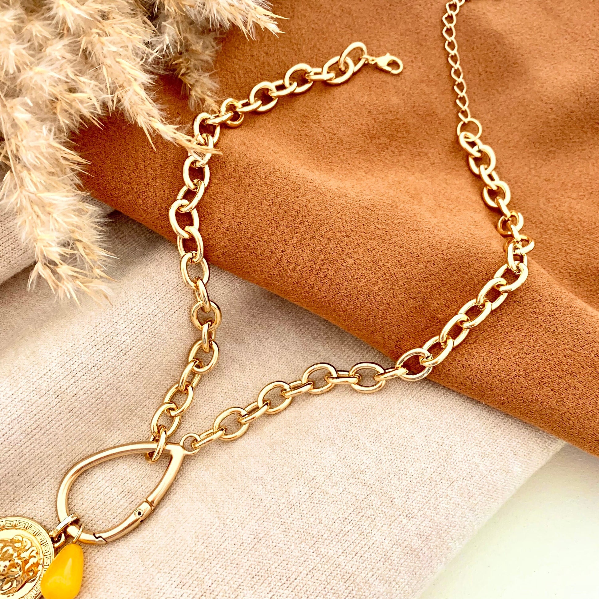 Lion Charm Necklace | Chunky Gold Chain Necklace Powerful Necklace For Women Gold Jewelry Gift Maxi Chain Necklace With Large Clasp