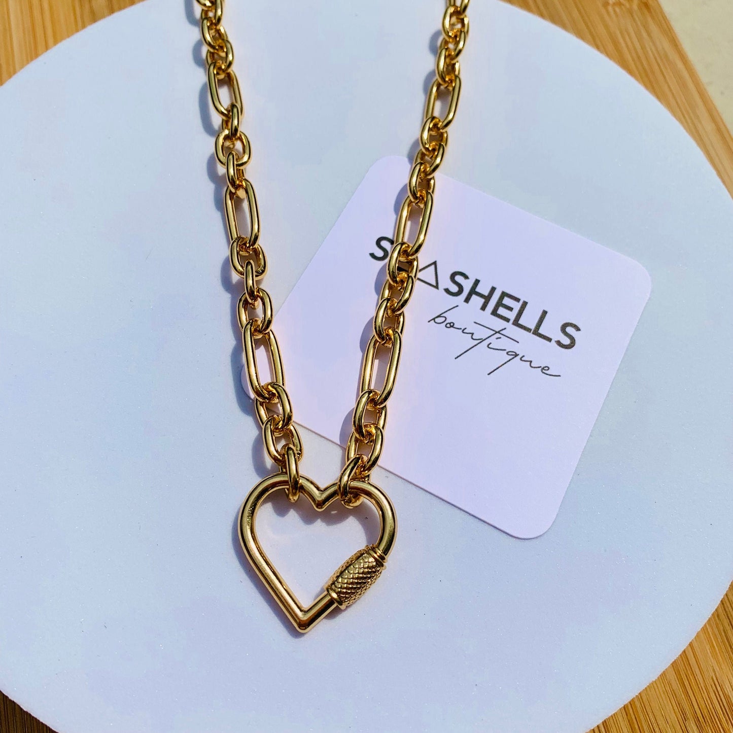 Gold Love Heart Carabiner Necklace | Carabiner Charms Pendant Chunky Chain With Heart Chunky Heart Charm Choker Necklace Cute Necklace