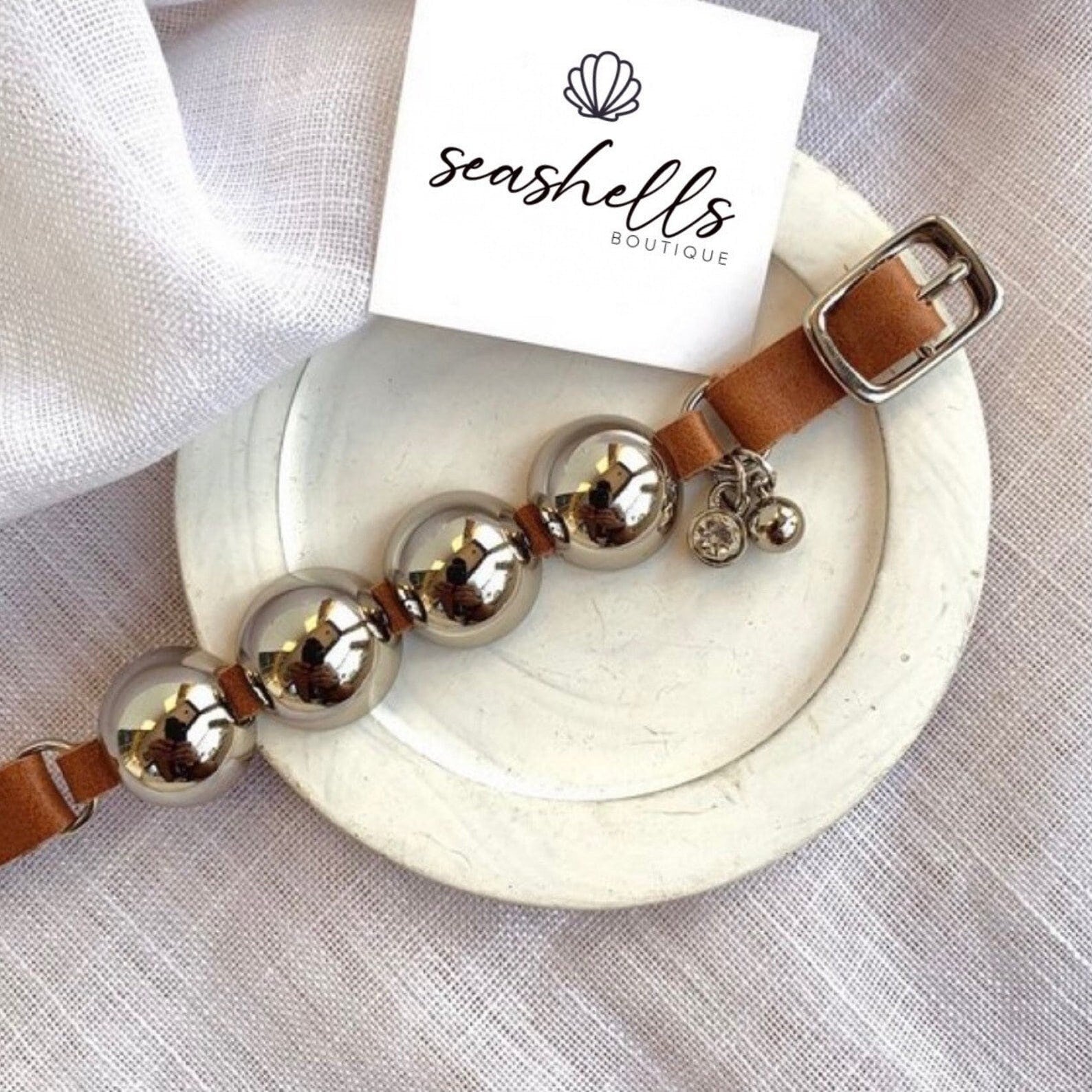 Leather Bracelet | With Large Metal Spheres Gold Metal And Leather Caramel Leather Bracelet Aesthetic Jewelry Handmade Jewelry| Gift For Mom