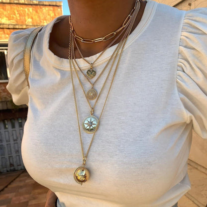 Nautical windrose necklace worn