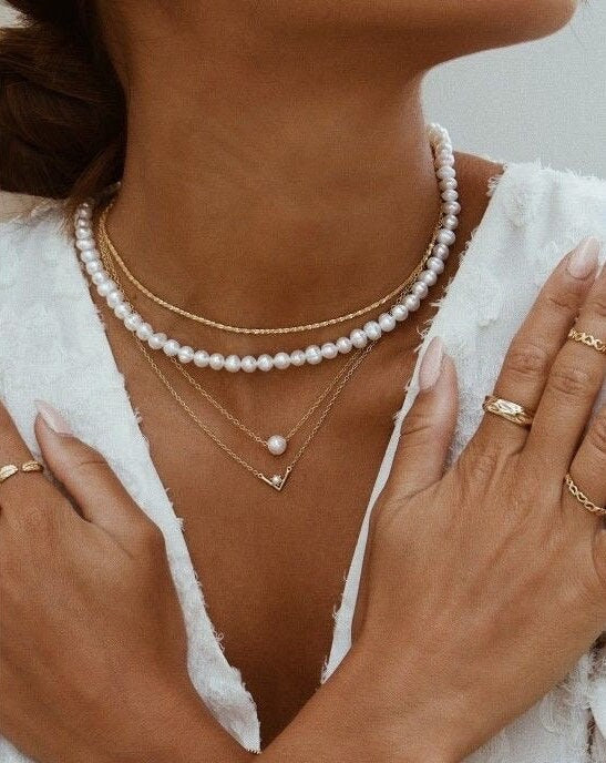 Simple Freshwater pearl beaded necklace Dainty necklace pearl for women Layering pearl necklace Cute necklace