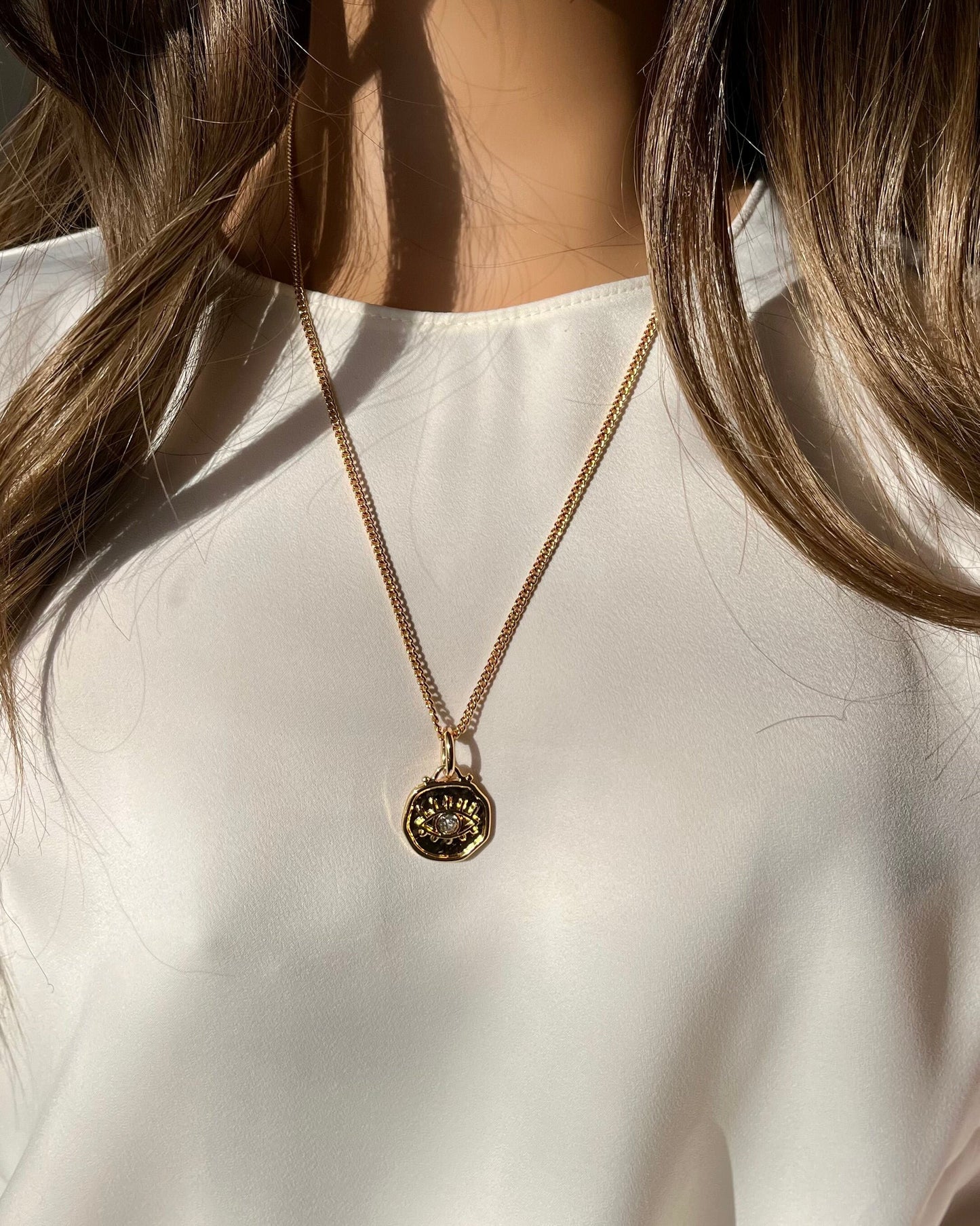 Gold evil eye charm necklace Dainty gold chain necklace with evil eye charm Greek eye pendant Turkish eye protection necklace for her