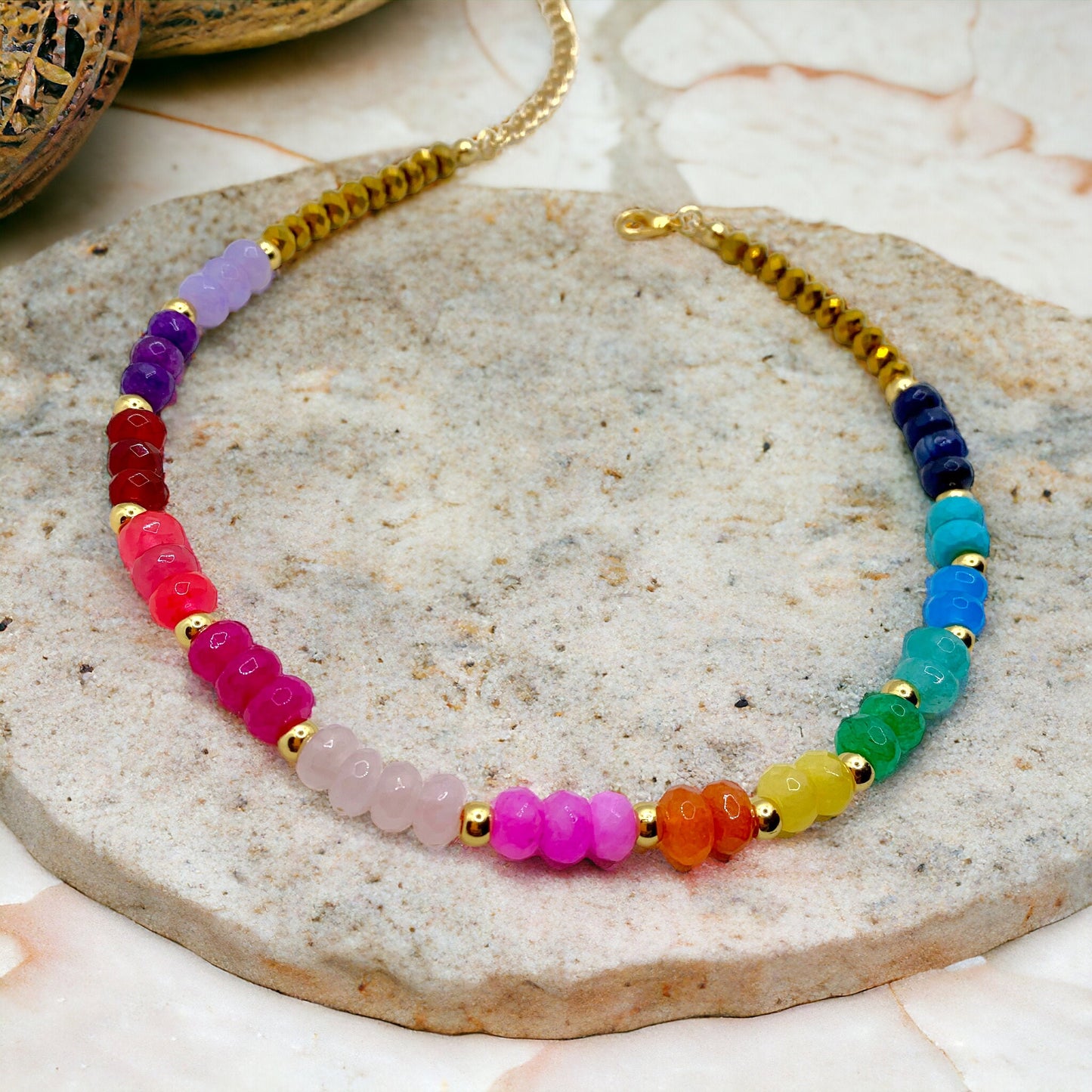 Rainbow stones necklace Layering necklace Colorful rainbow beaded necklace with pearls Beach necklace Vacay necklace Gift for her