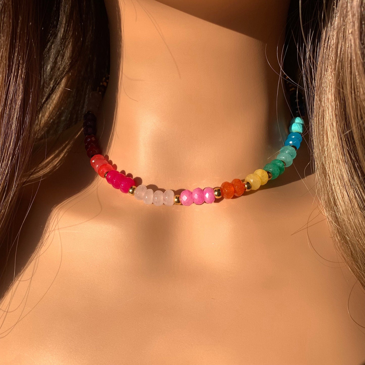 Rainbow stones necklace Layering necklace Colorful rainbow beaded necklace with pearls Beach necklace Vacay necklace Gift for her