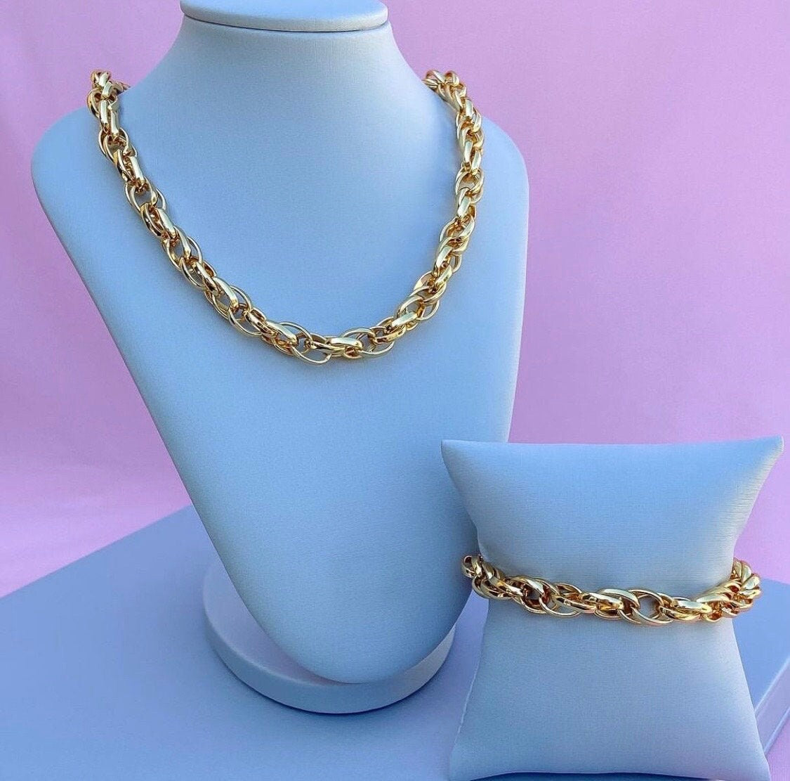 Gold chain necklace set Gold bracelet Gold choker and bracelet Trendy gold choker necklace Layering gold chain necklace Gift for her