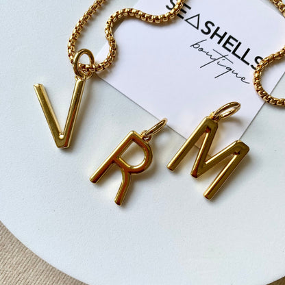Gold initial name letter charm necklace