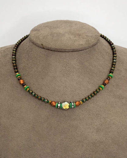 Elegant Czech beads necklace in green tones