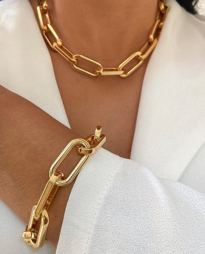 Gold chunky choker necklace with large padlock pendant by AVINZIA