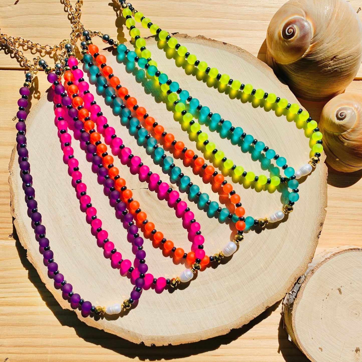 Handmade rainbow beaded necklace with freshwater pearls Colorful bead necklace color seed beads necklace beads boho festival Cute necklace