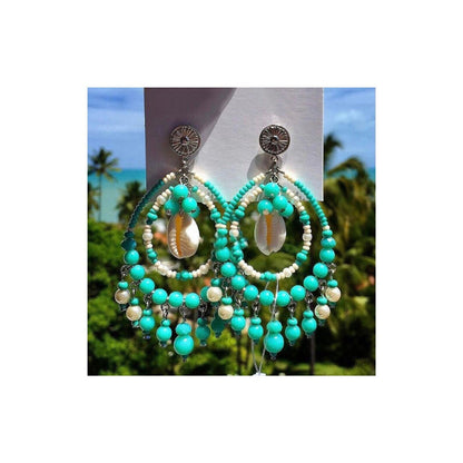 Turquoise Chandelier Earrings | Oversized Dangle Earrings | Large Bohemian Beaded Chandelier Earrings Aesthetic Jewelry Handmade Jewelry