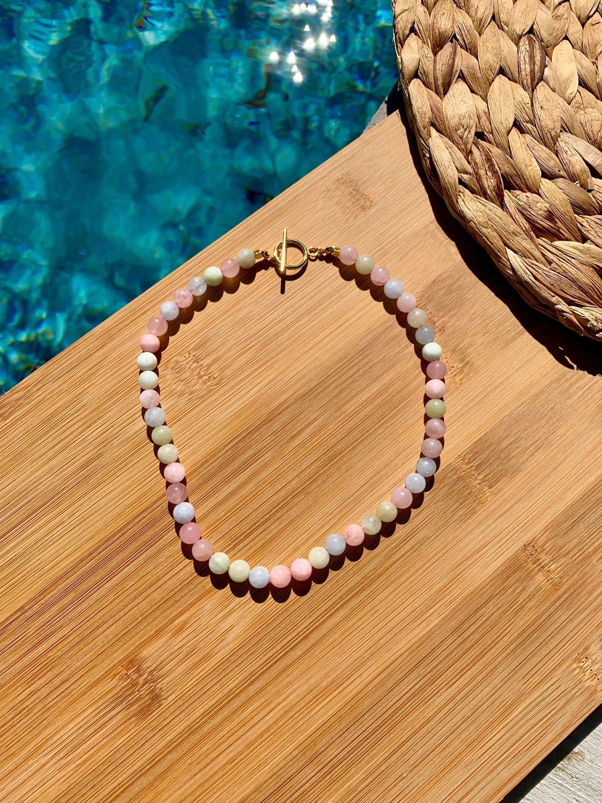 Morganite gemstone beaded necklace Candy color crystal strung necklace Aesthetic Jewelry Handmade Jewelry Cute necklace