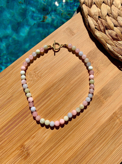Morganite gemstone beaded necklace Candy color crystal strung necklace Aesthetic Jewelry Handmade Jewelry Cute necklace