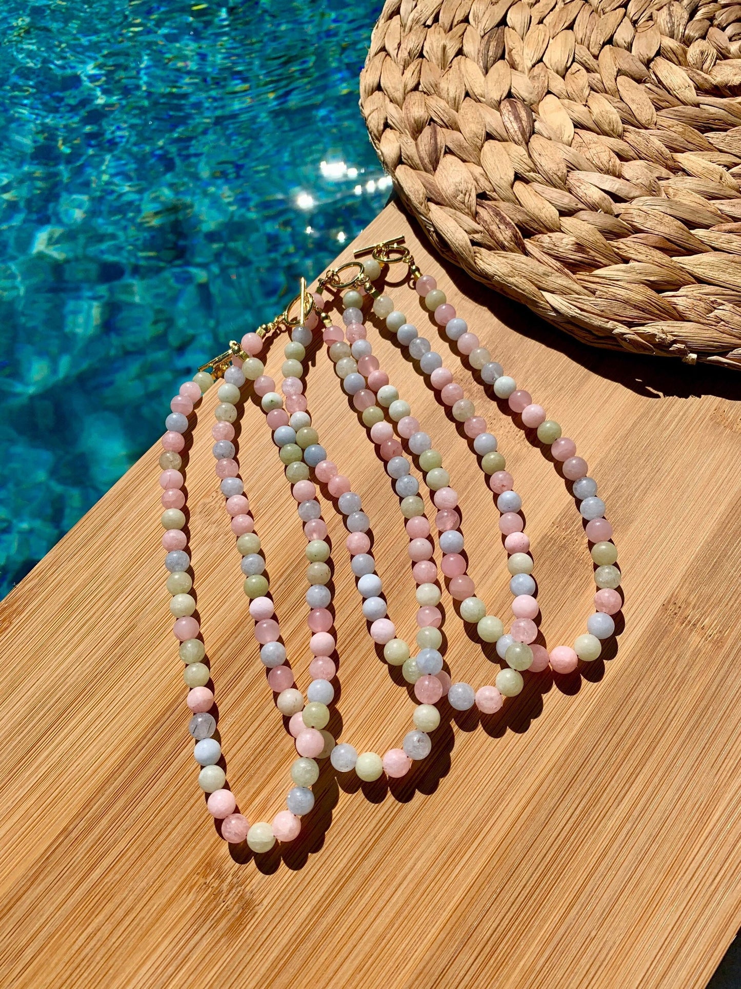 Morganite gemstone beaded necklace Candy color crystal strung necklace Aesthetic Jewelry Handmade Jewelry Cute necklace