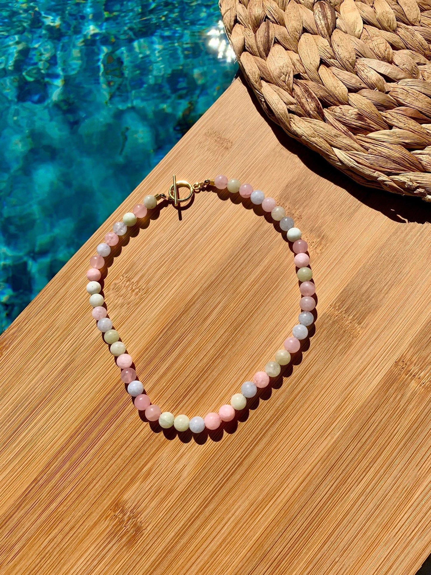 Morganite gemstone beaded necklace Candy color crystal strung necklace Aesthetic Jewelry Handmade Jewelry Cute necklace