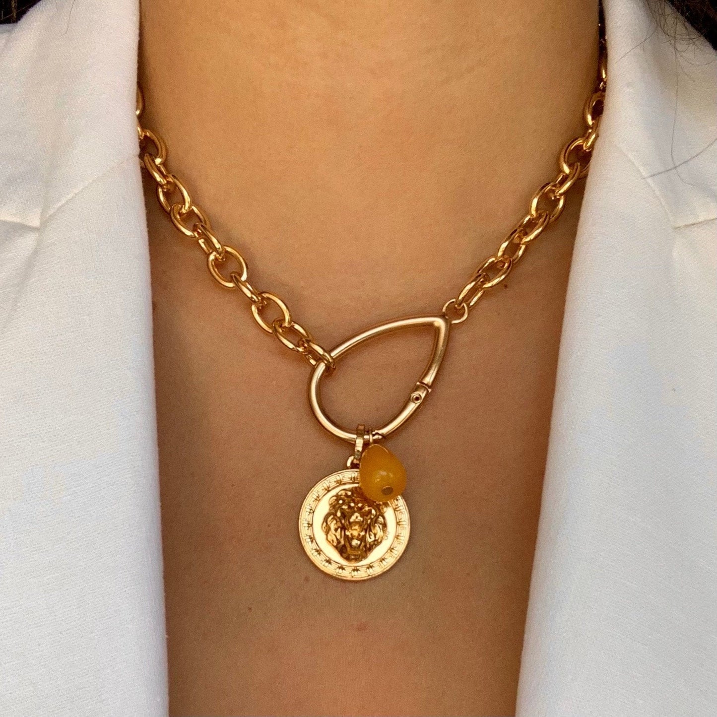 Lion Charm Necklace | Chunky Gold Chain Necklace Powerful Necklace For Women Gold Jewelry Gift Maxi Chain Necklace With Large Clasp