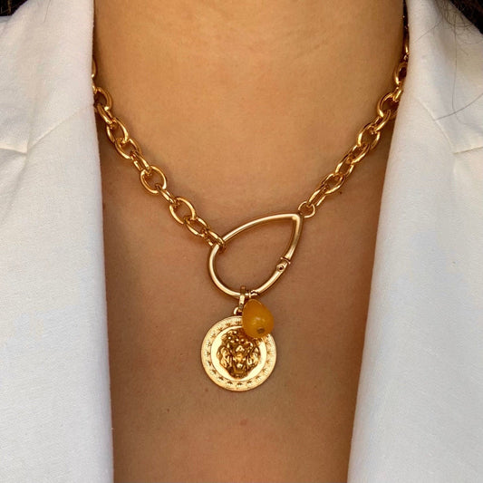 Lion Charm Necklace | Chunky Gold Chain Necklace Powerful Necklace For Women Gold Jewelry Gift Maxi Chain Necklace With Large Clasp