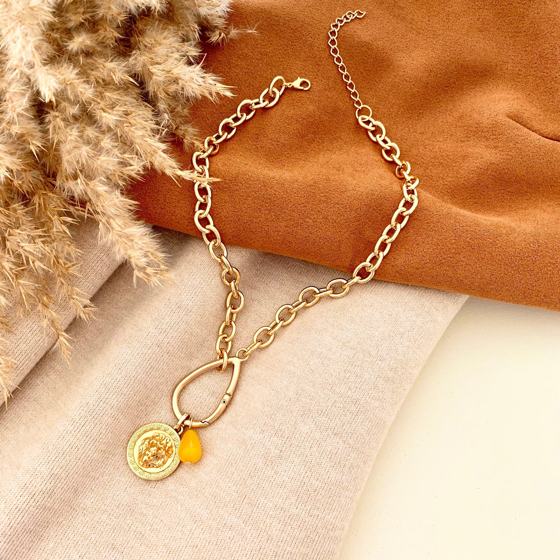 Lion Charm Necklace | Chunky Gold Chain Necklace Powerful Necklace For Women Gold Jewelry Gift Maxi Chain Necklace With Large Clasp