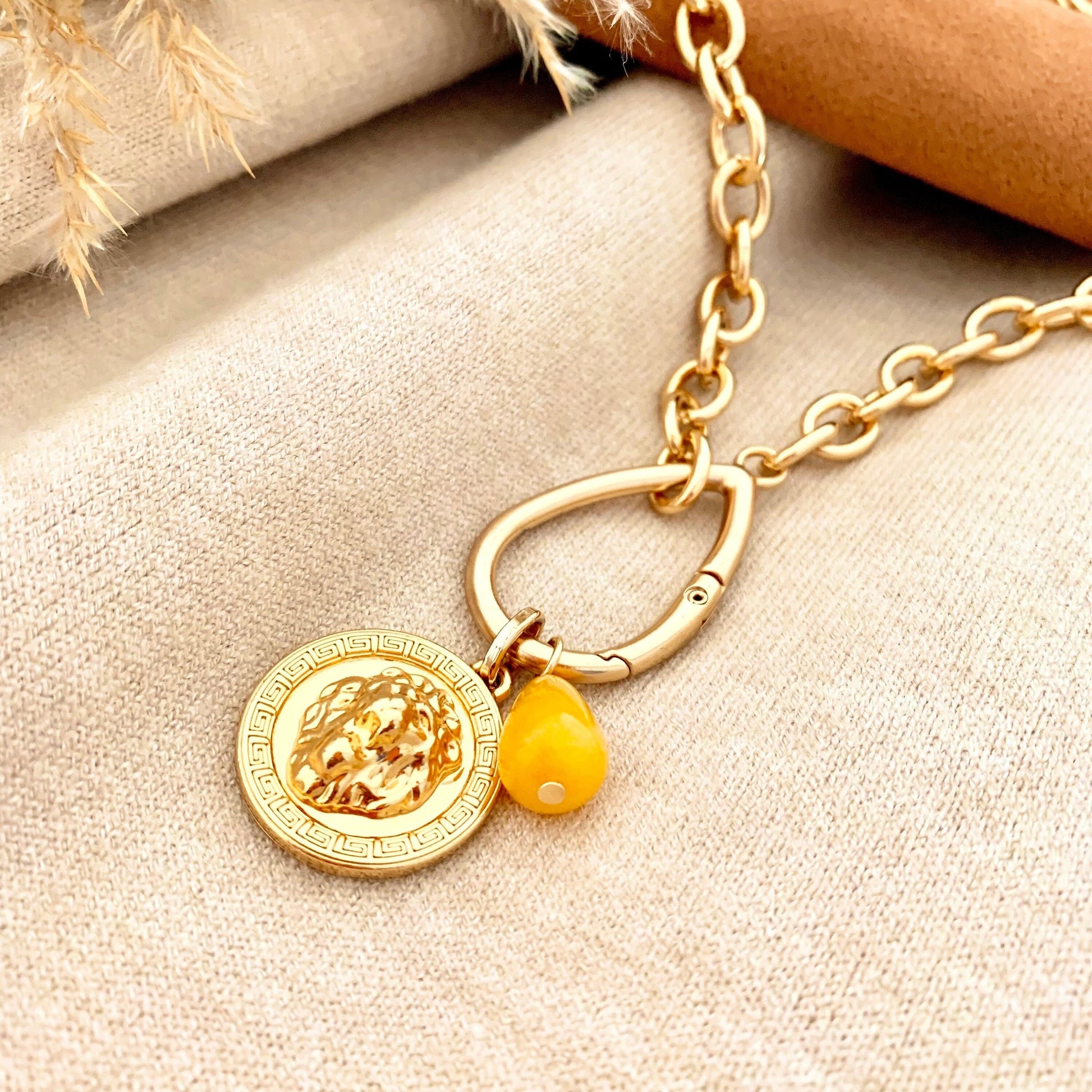 Lion Charm Necklace | Chunky Gold Chain Necklace Powerful Necklace For Women Gold Jewelry Gift Maxi Chain Necklace With Large Clasp