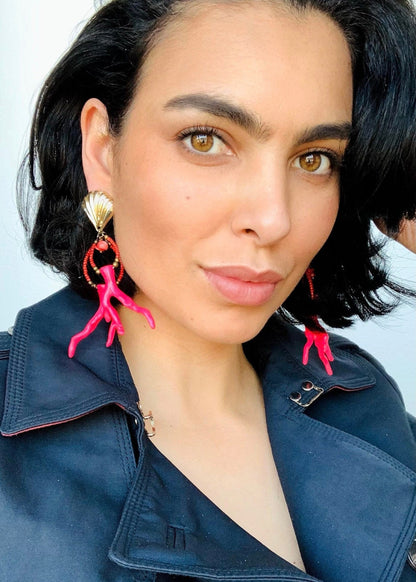 Pink Beaded Bohemian Earrings | Beaded Summer Earrings | Dangling Earrings | Chandelier Earrings for Women | Colorful Earrings