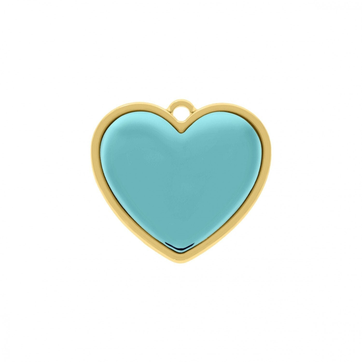 Gold Heart Pendant with Turquoise Cabochon 27mm Teal jewelry